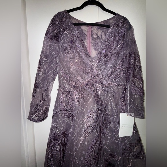 NWT | Mac Duggal 20336 Purple Embellished Wrap Over 3/4 Sleeve Dress Size 6 - Picture 9 of 11